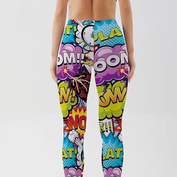 NEW! Anime Cartoon Print Graphics Mid Waist Women's Leggings Yoga Pants Fitness - Picture 4 of 5